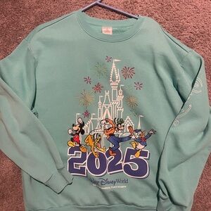 Disney Teal Sweatshirt with Characters and Fireworks